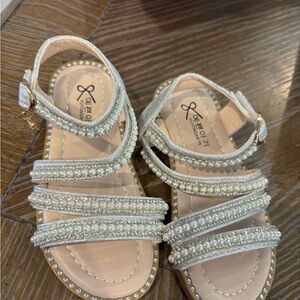 White Rhinestone Embellished Sandals with Crisscross Straps